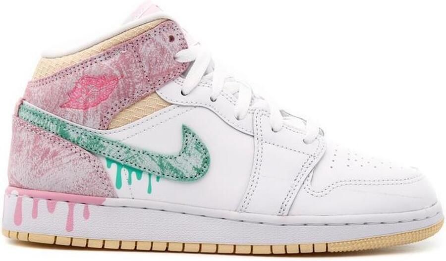 Nike Air Jordan 1 Mid SE (GS) White Green Glow-Artic Punch DD1666