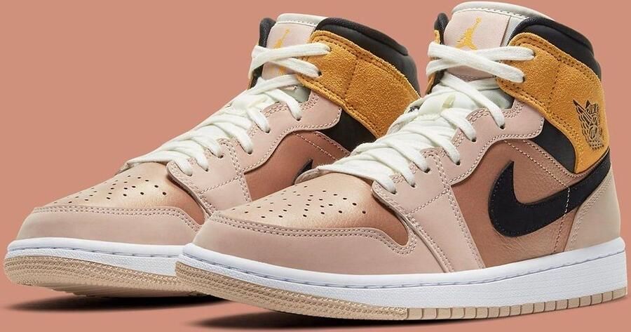 Nike Air Jordan 1 Mid SE Sneaker Beige Lime Zwart Geel Limited edition