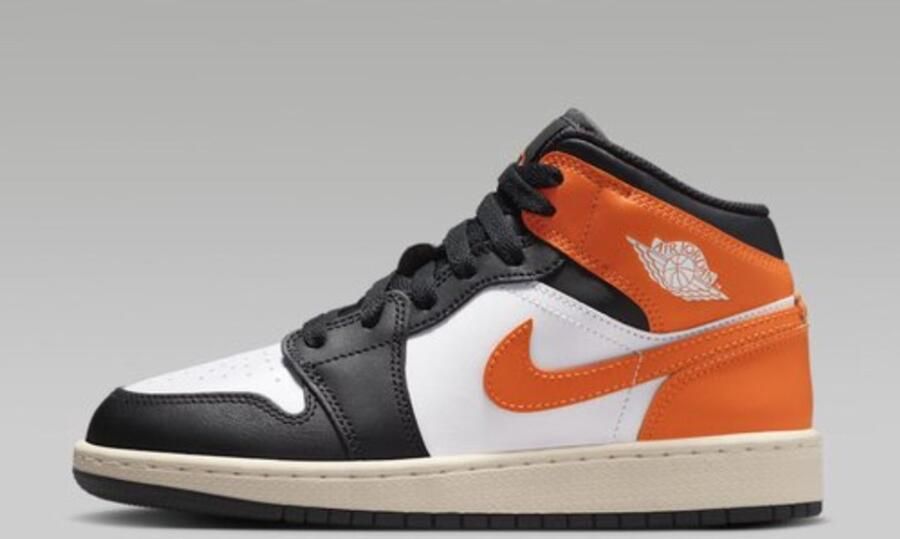 Nike Air Jordan 1 Mid Kinder Sneaker Zwart Wit Oranje - Foto 2