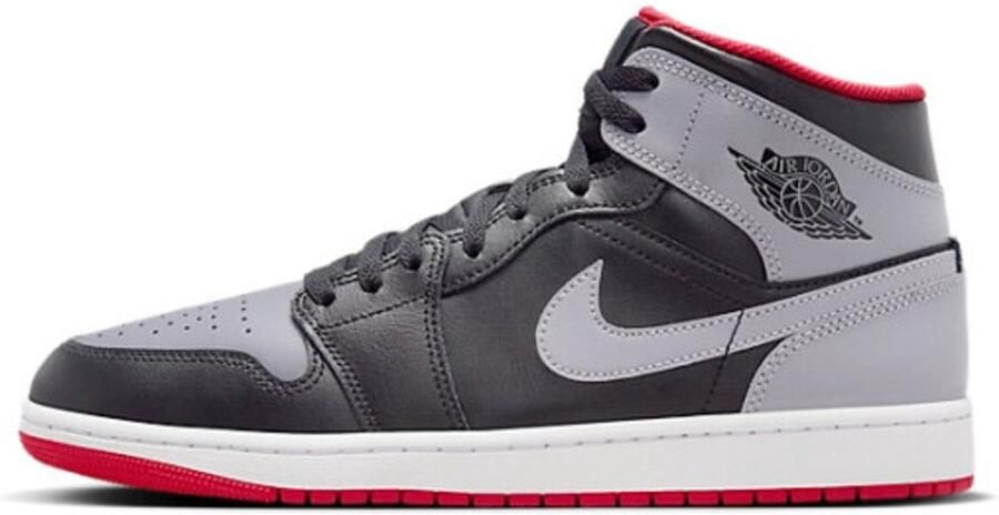 Jordan Air 1 Mid Black Fire Red White Cement Grey- Heren Black Fire Red White Cement Grey