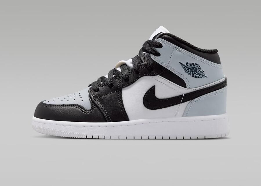 Nike Air Jordan 1 Mid Sneakers Unisex Wit grijs zwart Doos Zonder Deksel - Foto 2