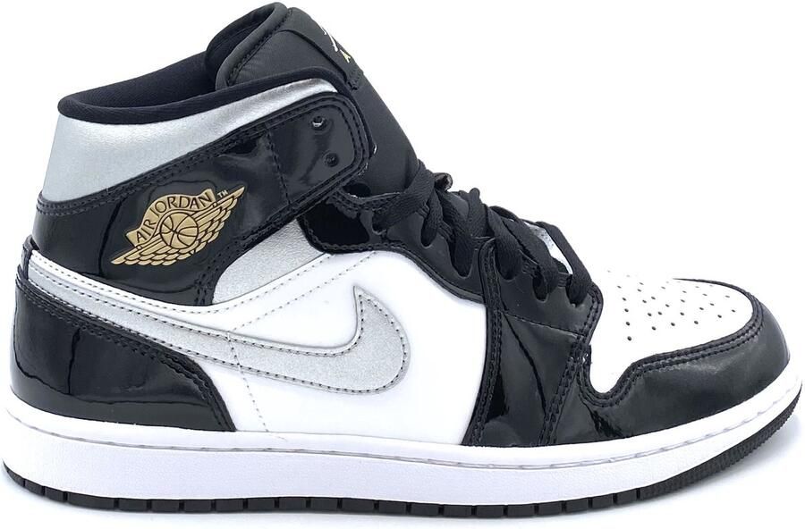 Nike Air Jordan 1 Mid SE Patent Black White Silver Gold Sneakers Doos Zonder Deksel - Foto 2