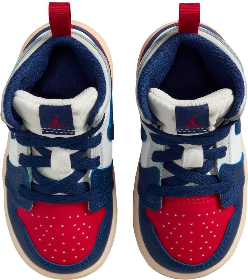 Nike Air Jordan 1 Mid TD White University Red Neutral Grey Deep Royal Blue Wit Rood Blauw Jordan Lifestyle Peuter Sneakers voor en
