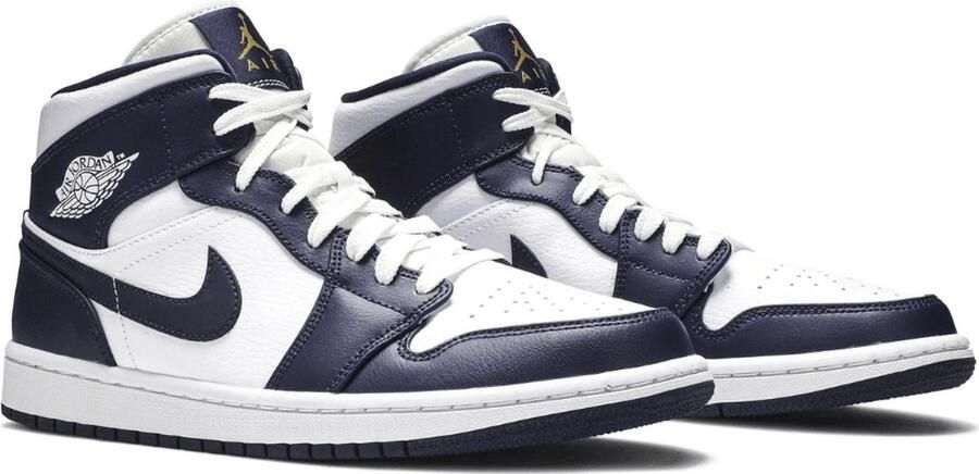 Nike Air Jordan 1 Mid White Metallic Gold Obsidian 554724-174 554724-174 WIT Schoenen - Foto 5