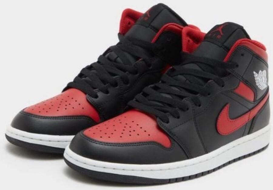 Nike Air Jordan 1 Mid Black Varsity Red Sneakers Heren Doos Zonder Deksel - Foto 2