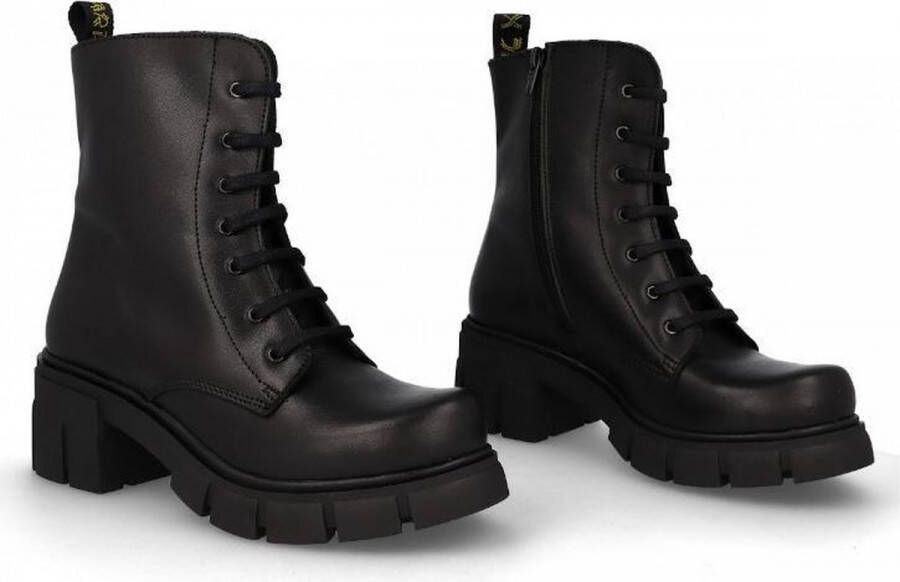 JPX Comfortabele leren enkellaarsjes voor dames Stabiele hak Geschikt voor dagelijks gebruik Zwart