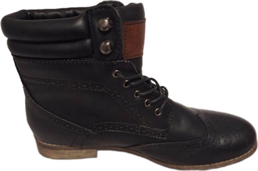 Jumex -LEDER BOOTS- VETERS EN HOOKS-BLACK-LEER