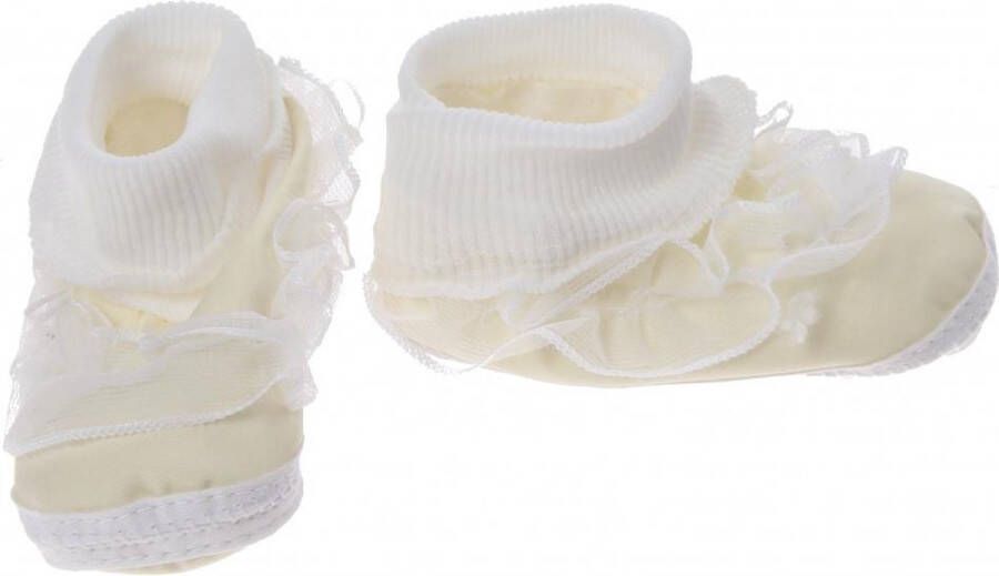 Junior joy Babyschoenen Hoog Newborn Meisjes Geel wit Met Kant - Foto 1