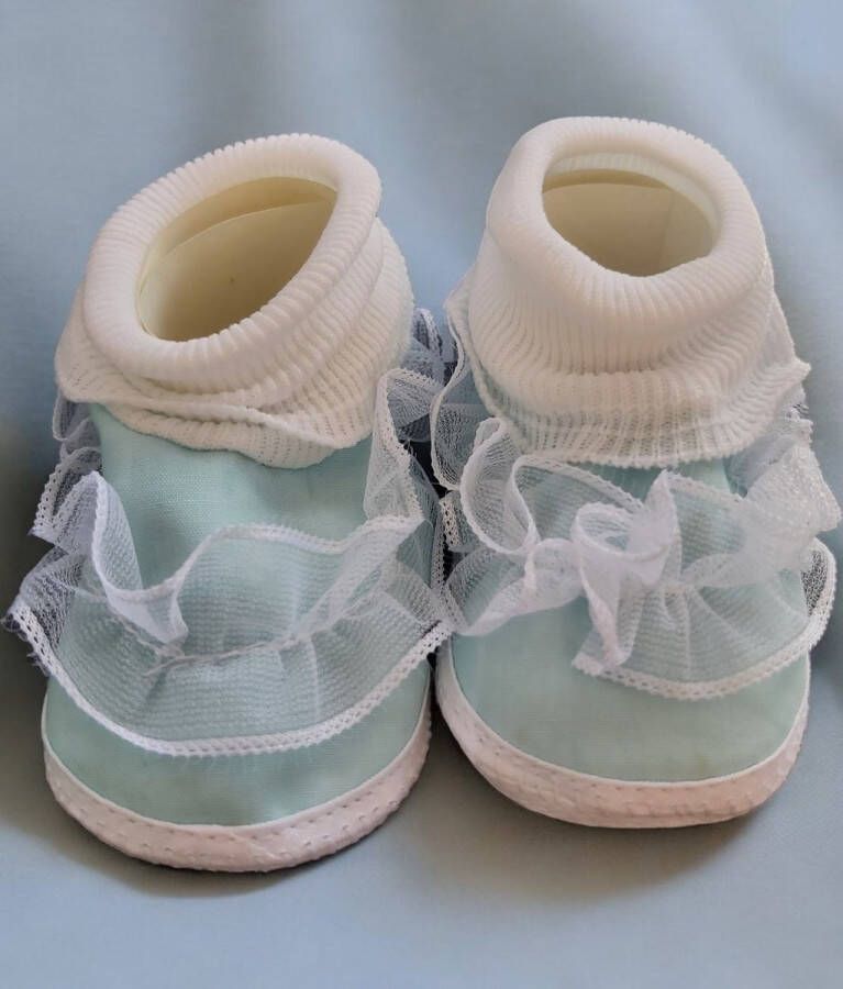 Junior joy Babyschoenen Hoog Newborn Meisjes Lichtblauw wit Met Kant