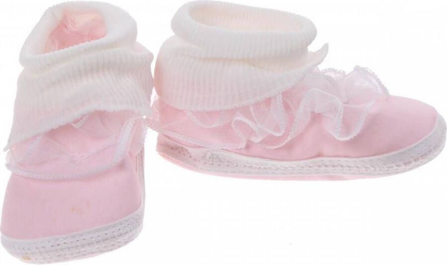 Junior joy Babyschoenen Hoog Newborn Meisjes Roze wit Met Kant