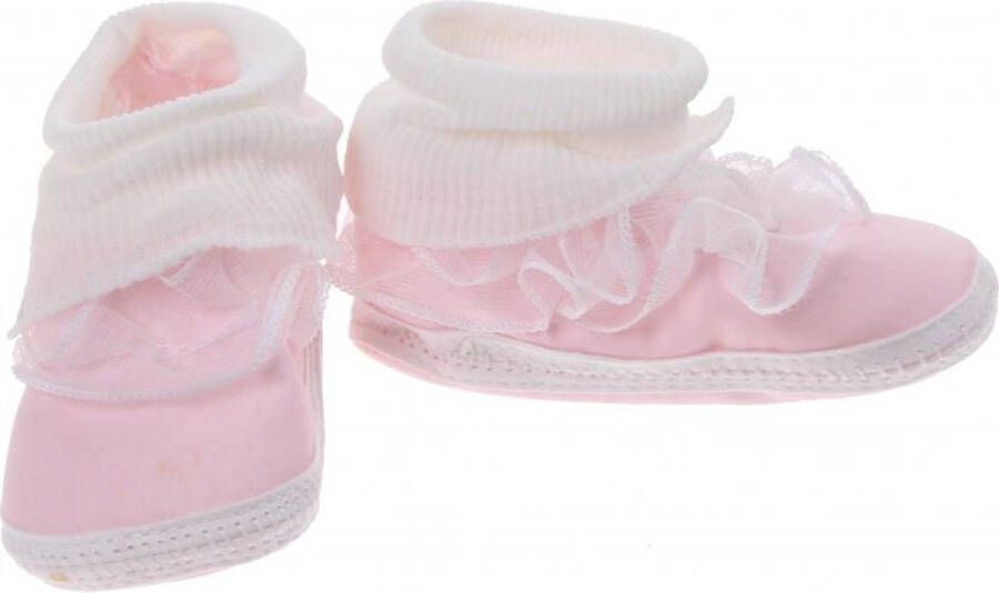 Junior joy Babyschoenen Hoog Newborn Meisjes Roze wit Met Kant - Foto 1