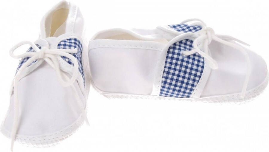 Junior joy Babyschoenen Newborn Junior Wit Met Blauwe Ruitjes