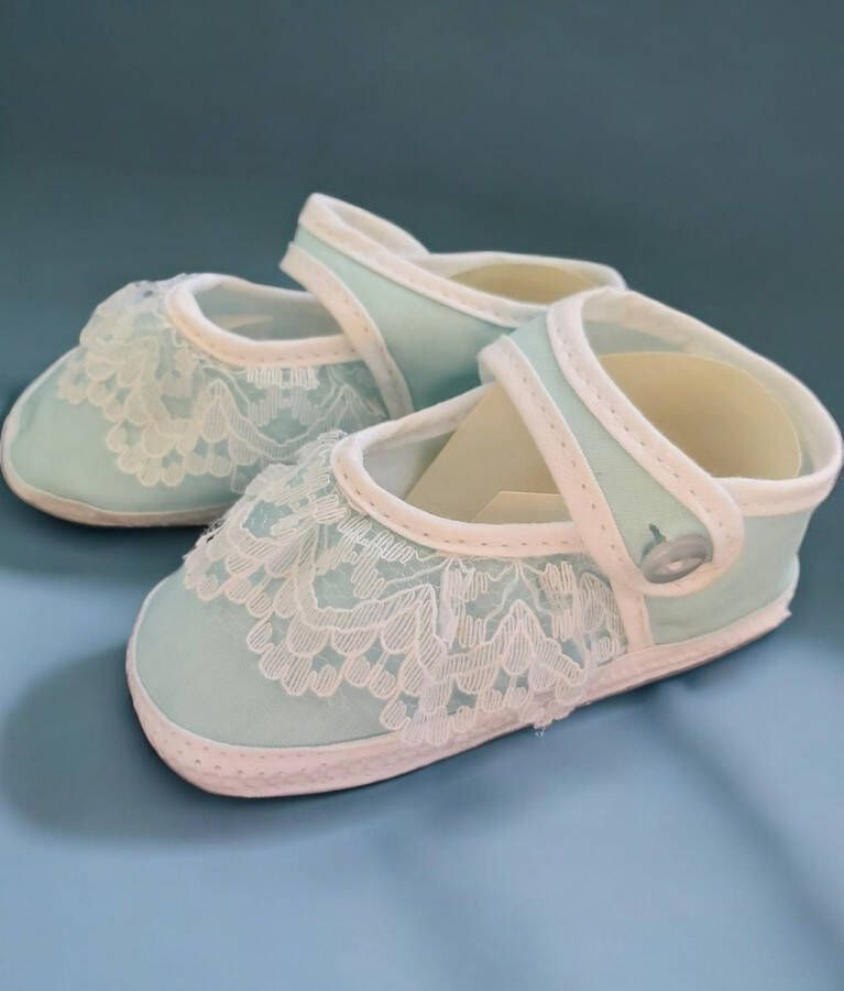 Junior joy Babyschoenen Newborn Kant Meisjes Lichtblauw wit