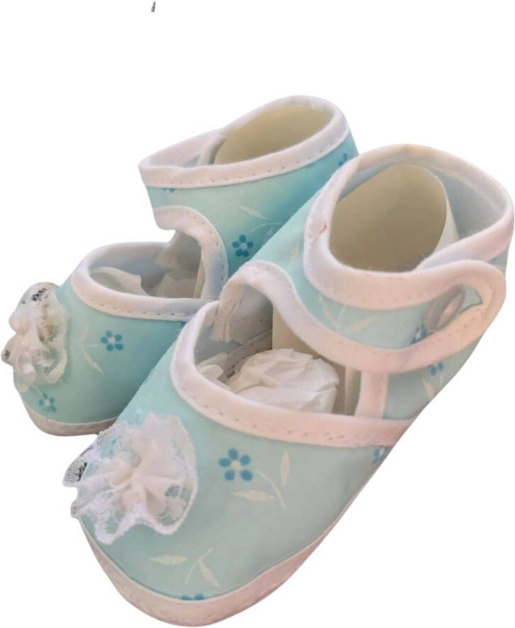 Junior joy Babyschoenen Newborn Meisjes Lichtblauw Met Bloemetjes - Foto 2