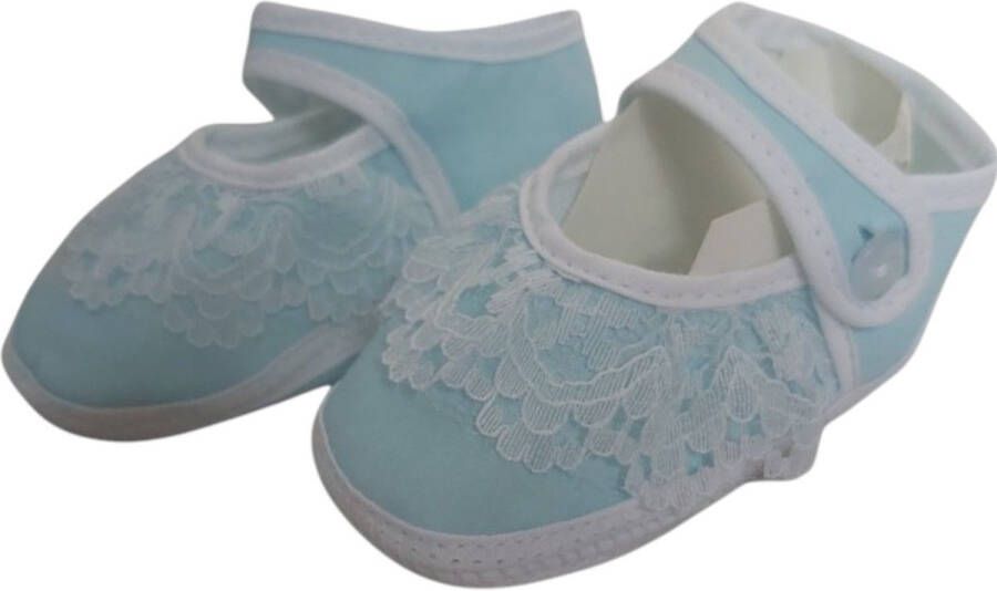 Junior joy Babyschoenen Newborn Meisjes Lichtblauw wit Met Kant
