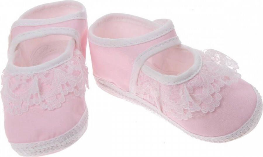 Junior joy Babyschoenen Newborn Meisjes Roze wit Met Kant