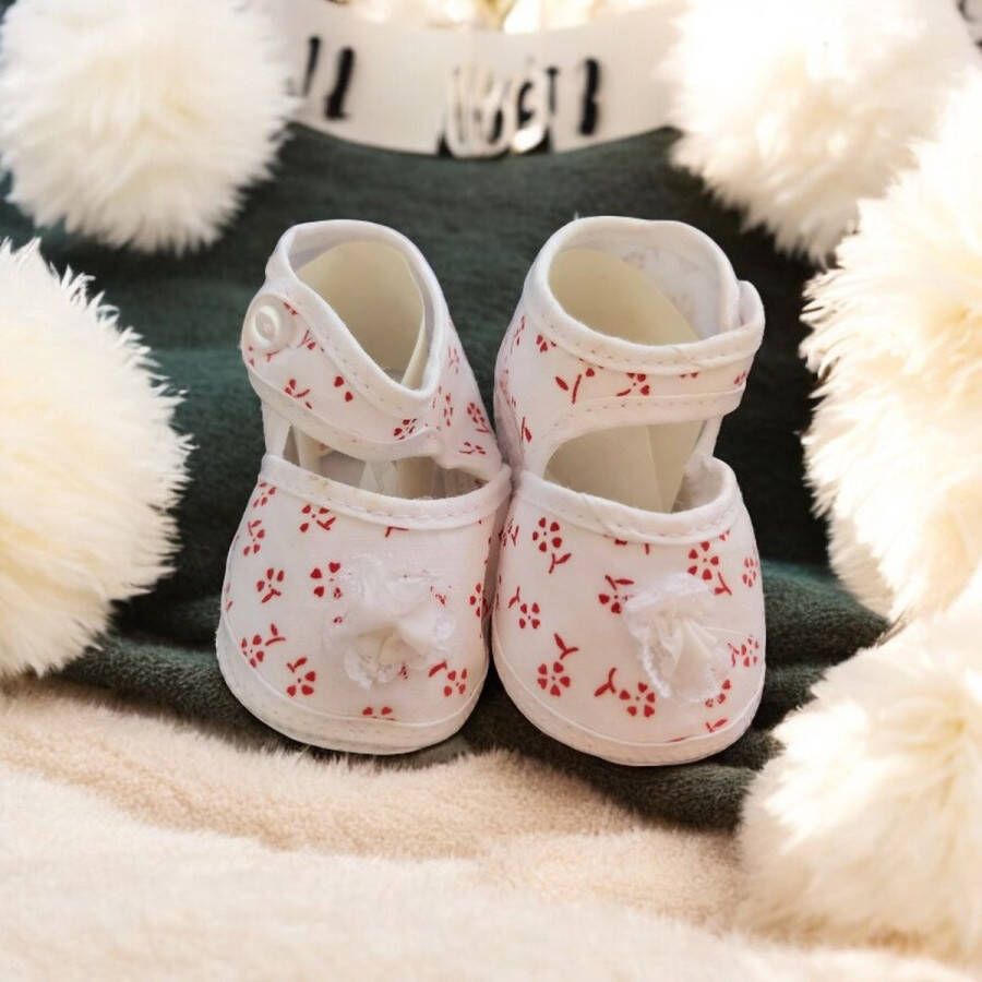 Junior joy Babyschoenen Newborn Meisjes Wit Met Rode Bloemetjes
