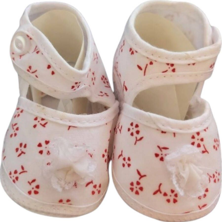 Junior joy Babyschoenen Newborn Meisjes Wit Met Rode Bloemetjes