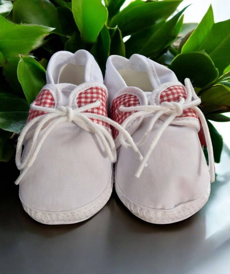 Junior joy Babyschoenen Newborn Junior Wit Met Rode Ruitjes