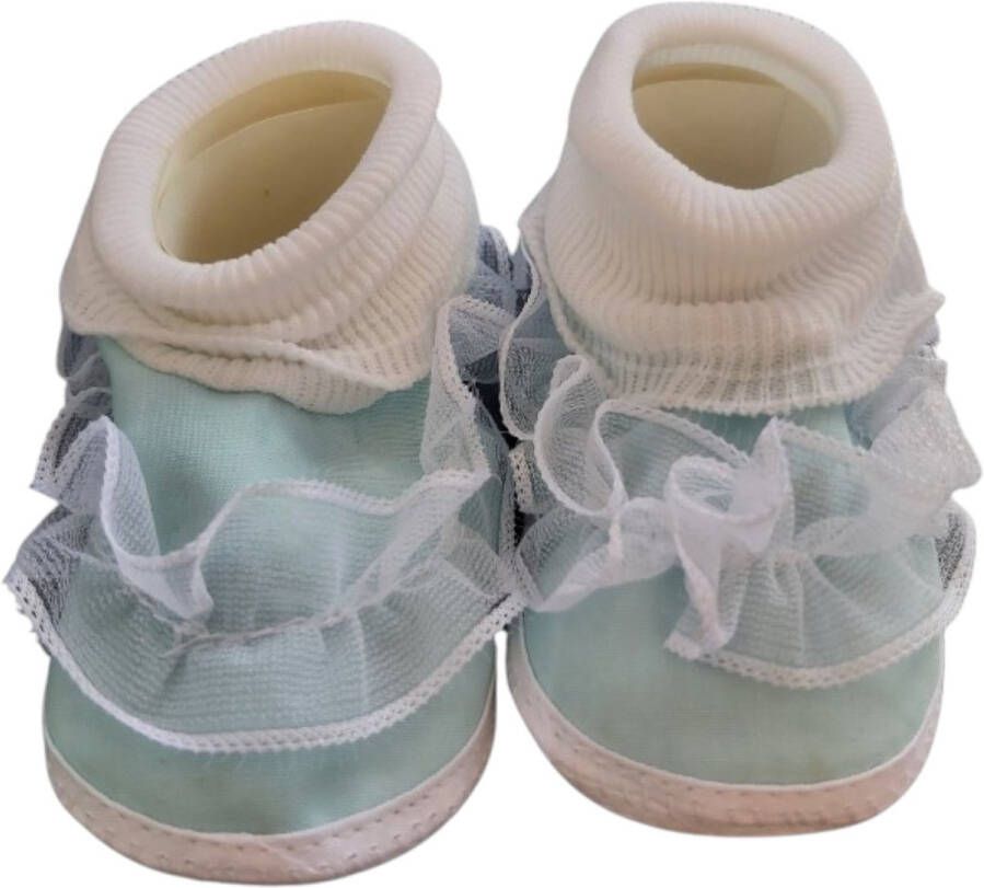 Junior joy Babyschoenen Hoog Newborn Meisjes Lichtblauw wit Met Kant
