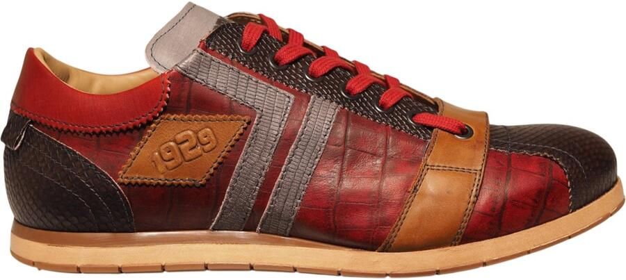 Kamo Gutsu Kamo-Gutsu donkerbruin met rode leren heren sneakers Tifo