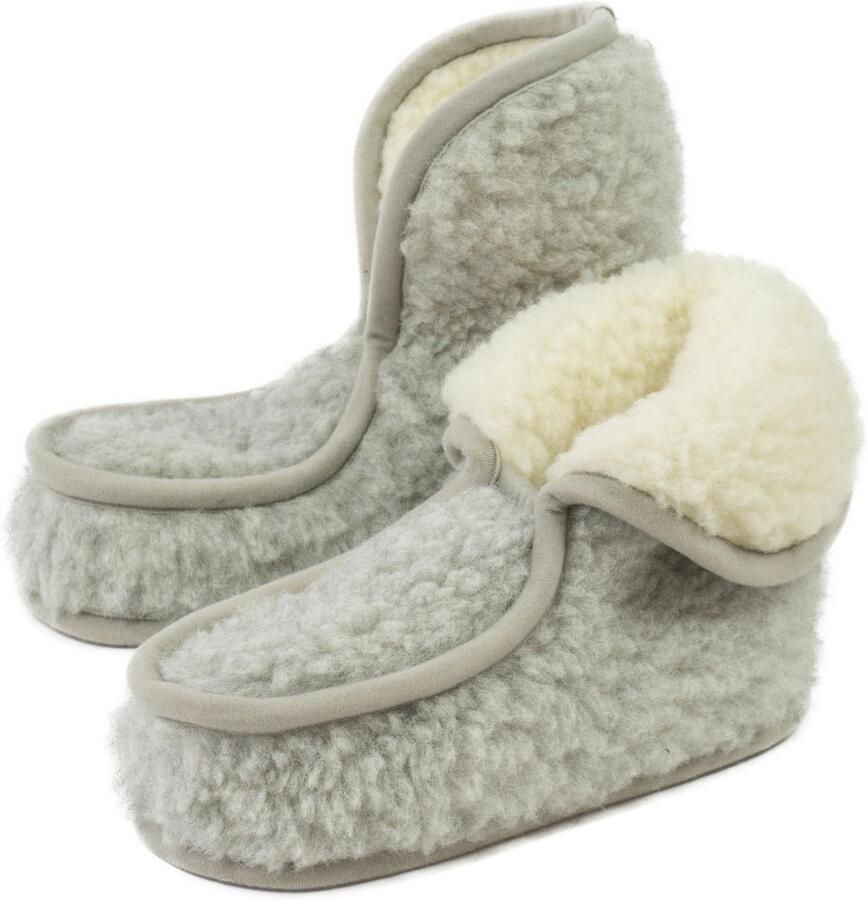 KAMPOL Dames Merino Wol Pantoffels Granny Grijs