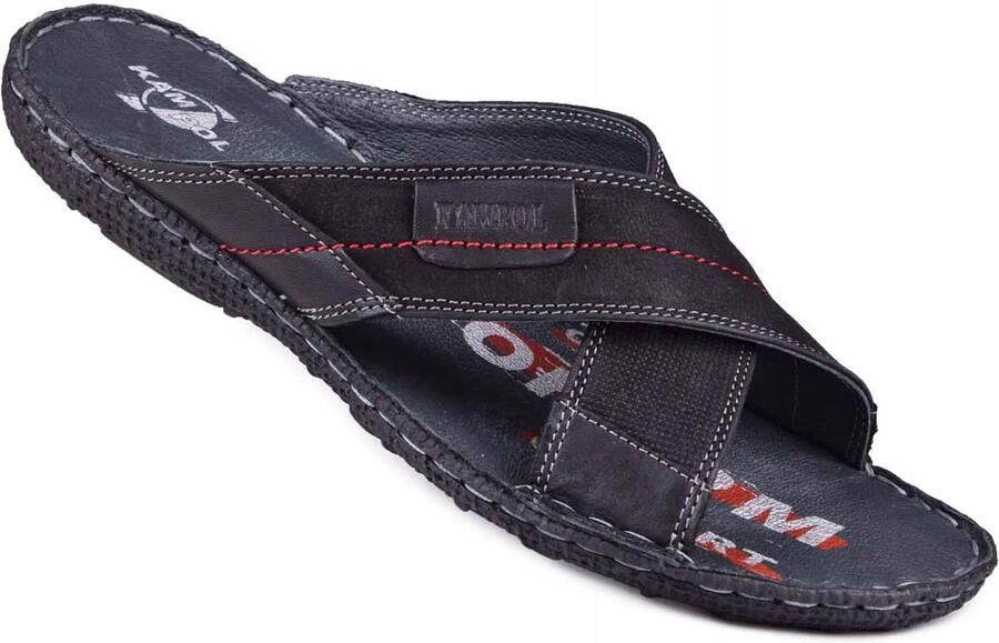 KAMPOL Heren Leren Slippers Zwart