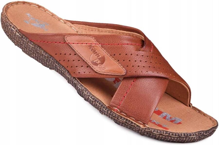 KAMPOL Heren Slippers Leer Natuurlijk Leer Bruin