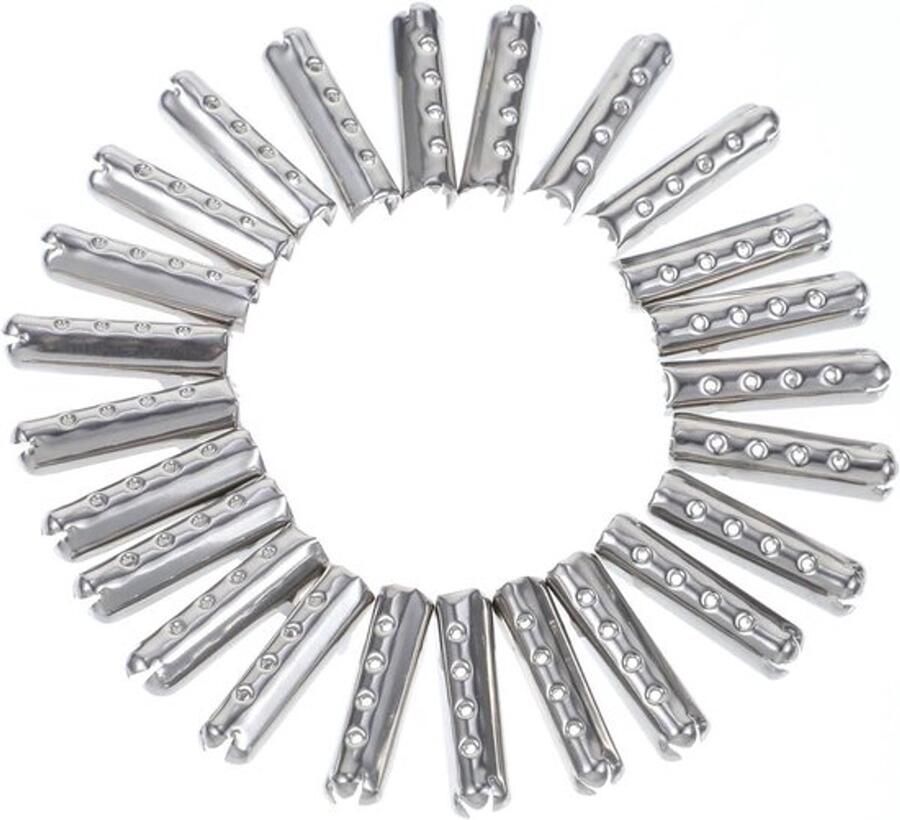 Karzo 24 stuks metalen veters metalen aglets vervangende punten gymschoenen hoody's strandbroeken zilver