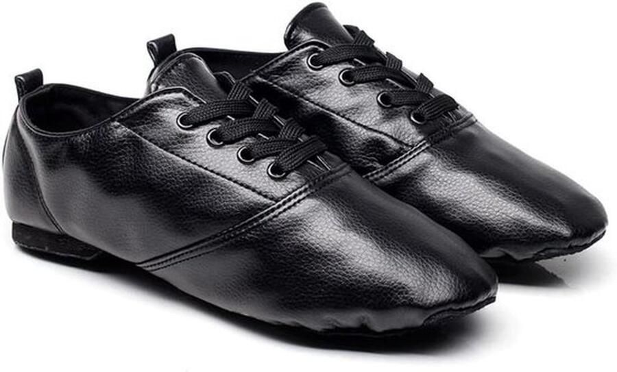 Karzo Comfortabele Jazz Balletschoenen met veters PU-leer Moderne dansschoenen Zwart dames