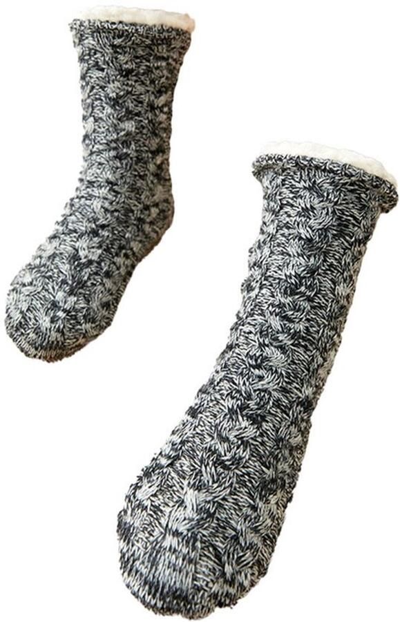 Karzo Heren Slipper Sokken Winter Fluffy Cozy Warme Dikke Fleece Voering Thermo Sokken met Antislip Grip heather zwart