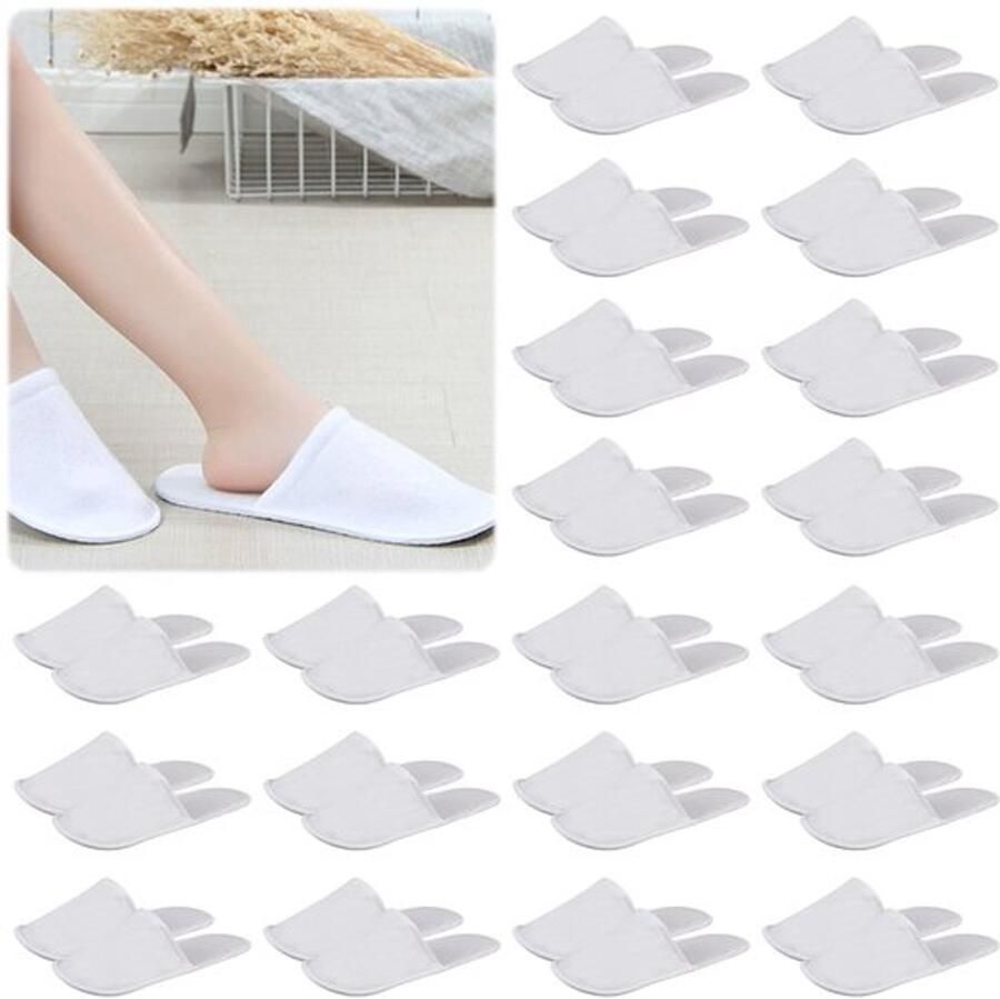 Karzo Hotelpantoffels set van 20 paar gastenpantoffels 28 x badstof pantoffels voor schoonheidssalons wellness artsen hotels en gastenpantoffels unisex wit één
