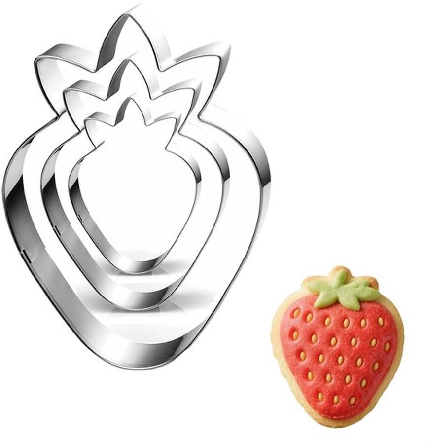 Karzo Set van 3 aardbeienkoekjesvormpjes van 8 9 6 4 en gemaakt van duurzaam materiaal voor het eenvoudig maken van koekjes brood deeg en fondant in de keuken