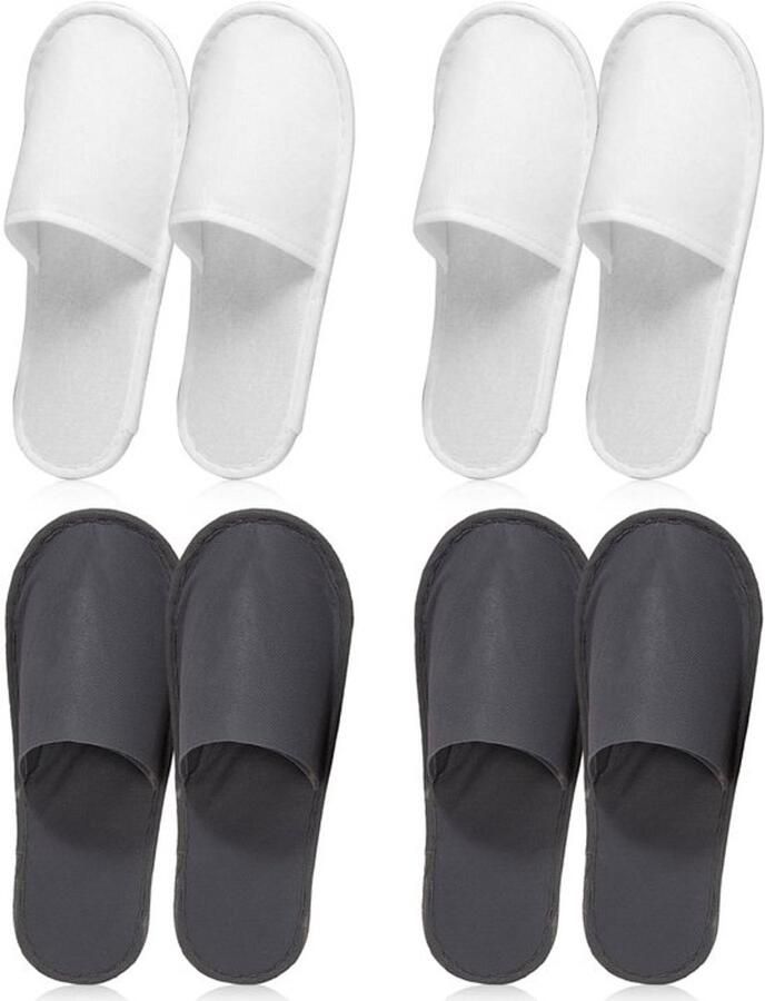 Karzo Set van 4 paar wegwerpslippers van terry voor en in universele ideaal voor hotels bruiloften en gasten verkrijgbaar in wit en grijs