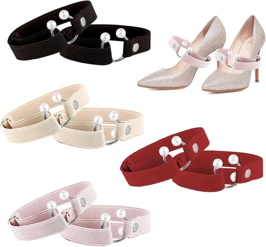 Kasesss Allecto Verstelbare Schoenriemen Elastische Bandjes Verwijderbaar Hoge Hakken Antislip Stevige Pasvorm Geschikt voor Dames Zwart
