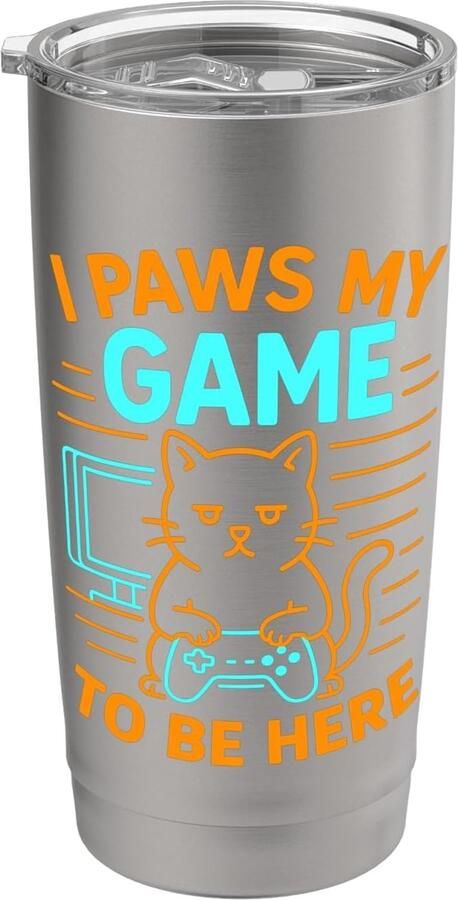 Kat gamer humor spel woordspel meme voor kattenliefhebbers dubbelwandige thermobeker
