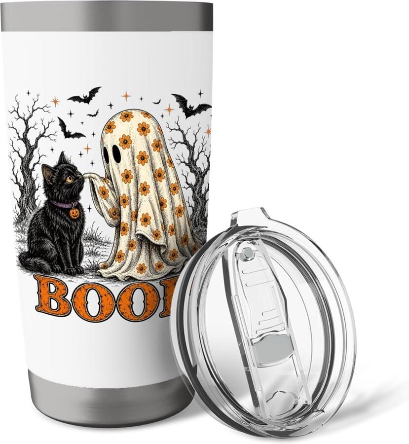 Kat Halloween Boop lieflijk bloemetjes griezelig vintage dubbelwandige thermobeker