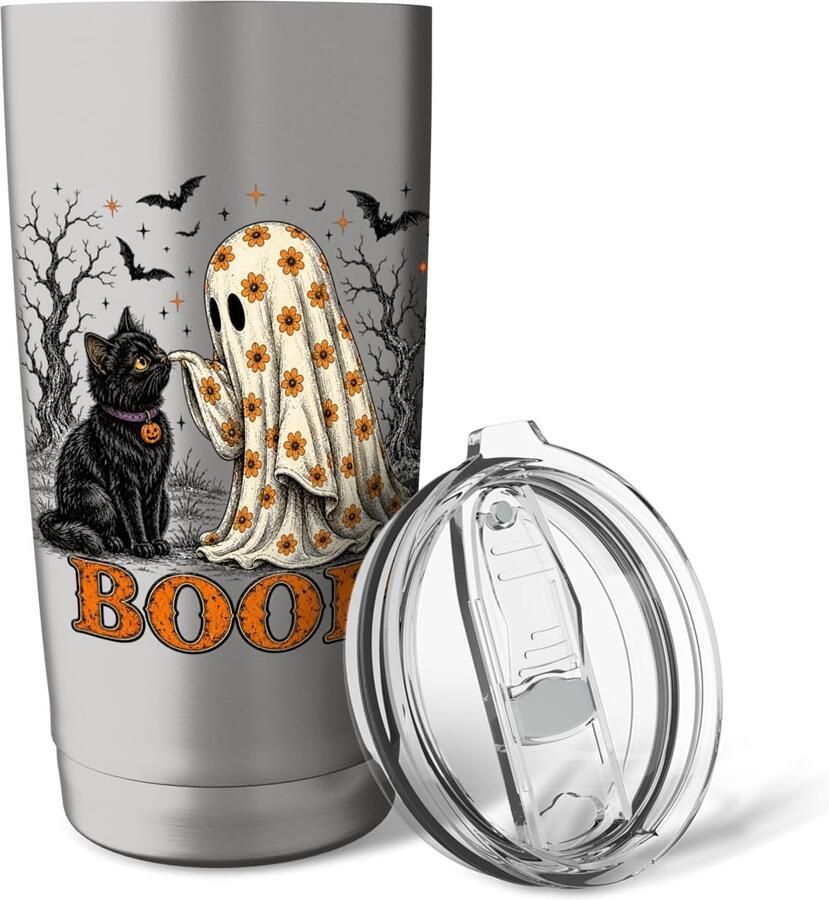 Kat Halloween Boop lieflijk bloemig griezelig vintage dubbelwandige thermobeker