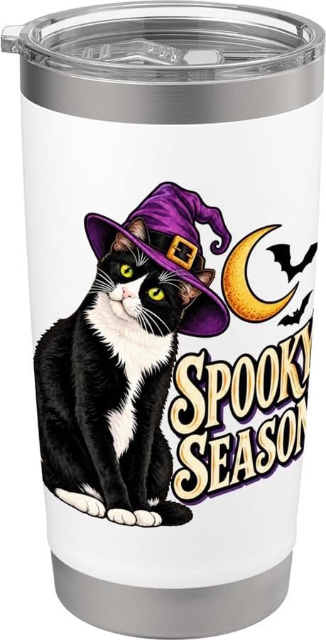 Kat Halloween kostuum met grieze pompoenen dubbelwandige thermobeker