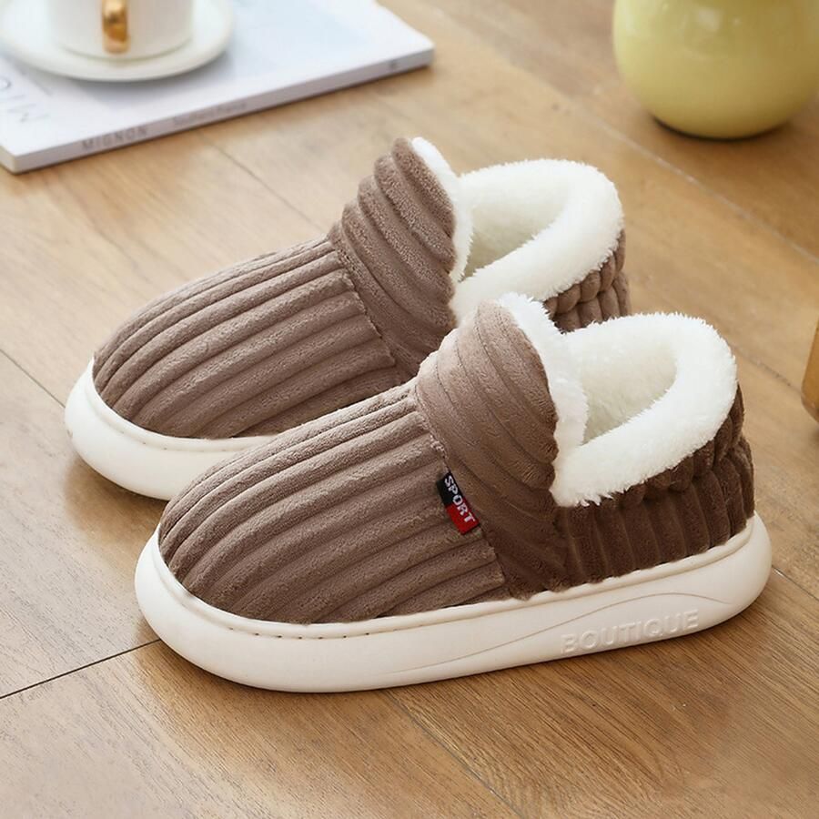 Katoenen schoenen Warme huisschoenen Pluche pantoffels Katoenen schoenen met gesloten hiel Antislipzool Zacht en comfortabel Unisex Ideaal voor koude winters Bruin (valt klein)
