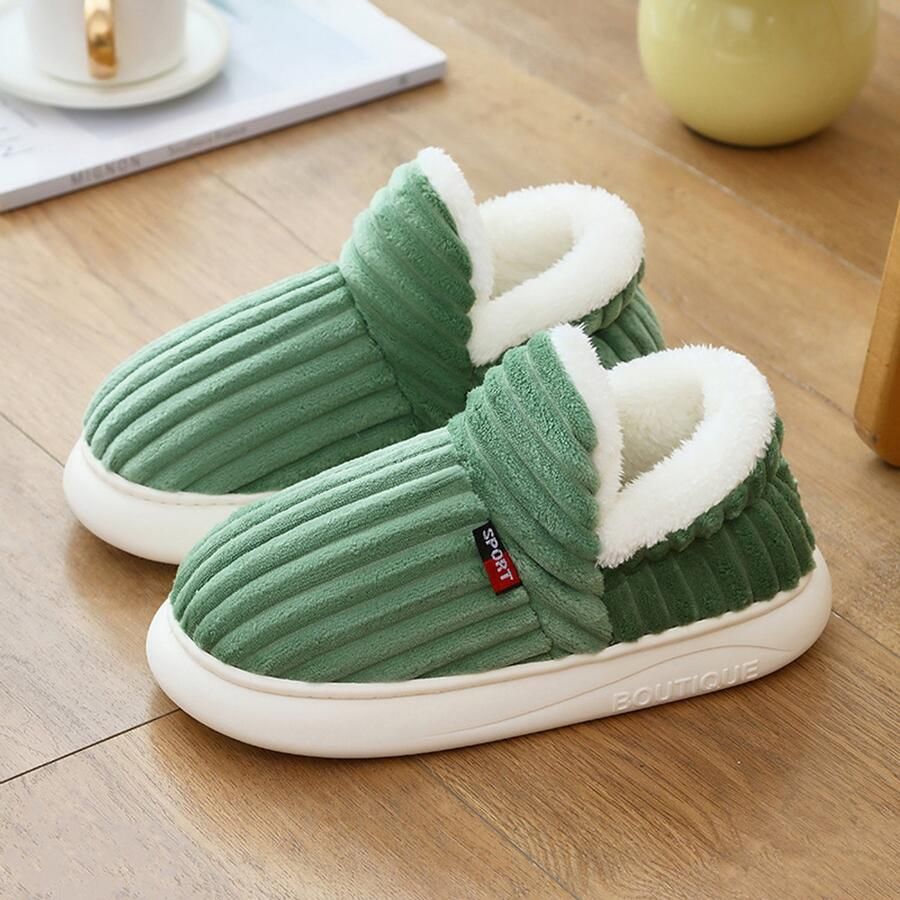 Katoenen schoenen Warme huisschoenen Pluche pantoffels Katoenen schoenen met gesloten hiel Antislipzool Zacht en comfortabel Unisex Ideaal voor koude winters Groen (valt klein)