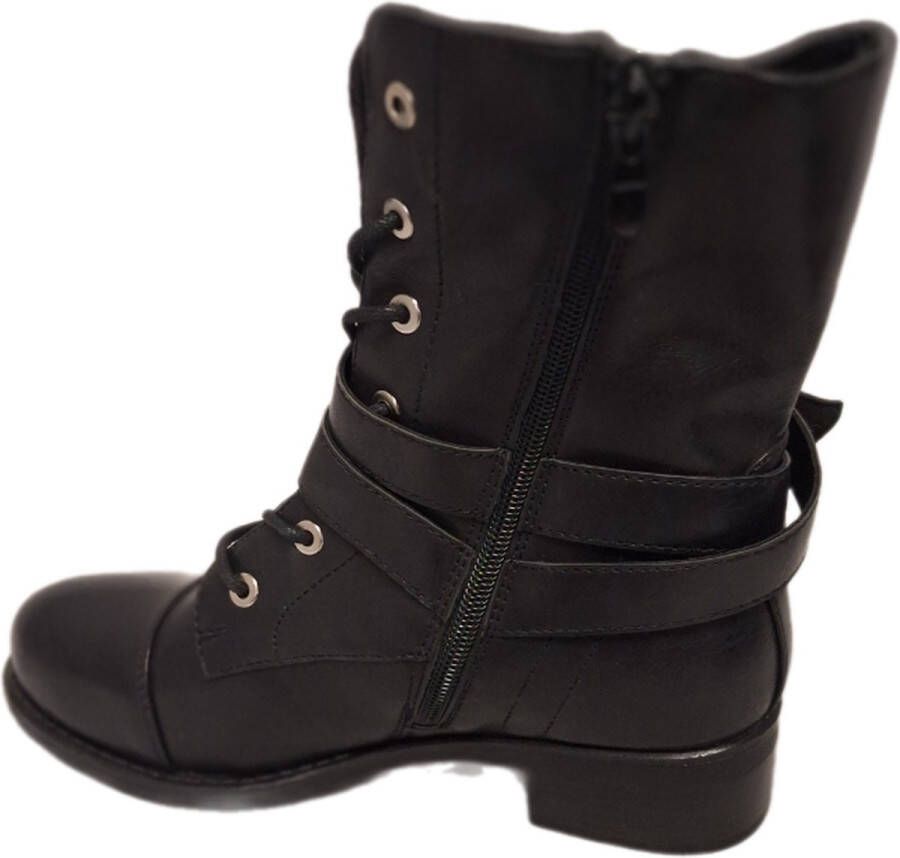 Kayla -BIKERBOOTS-2 GESPEN-ZIJRITS-VETERS-LEDERLOOK