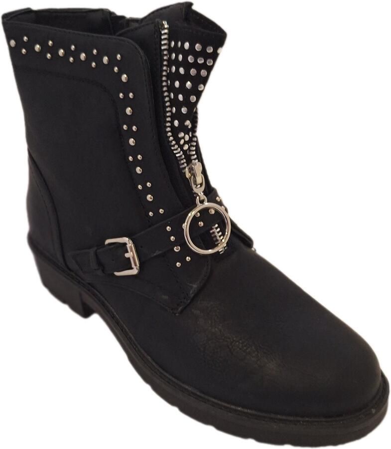 KAYLA BIKERBOOTS MET EXTRA MOOIE SILVERSTUDS IN LEDERLOOK- BLACK
