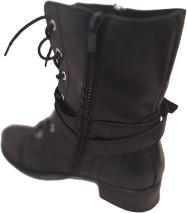 KAYLA ENKEL VETERBOOTS MET 2 RIEMPJES IN IMITATION LEDER BLACK
