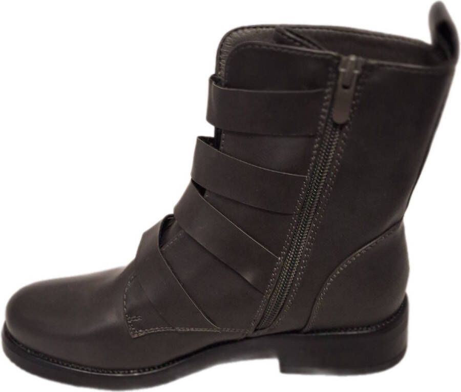 Kayla -BIKERBOOTS-GREY-4 RIEMEN MET GESP-LEDERLOOK