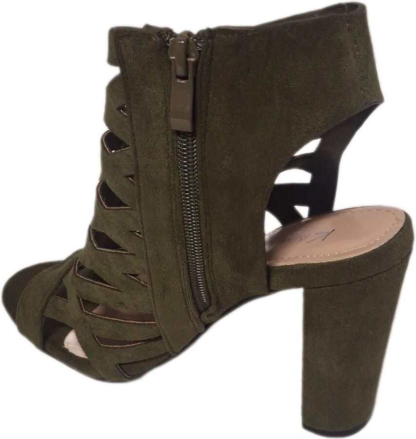Kayla -GREEN-OPENGEWERKTE PUMP-SOFT SUEDELOOK-HAK