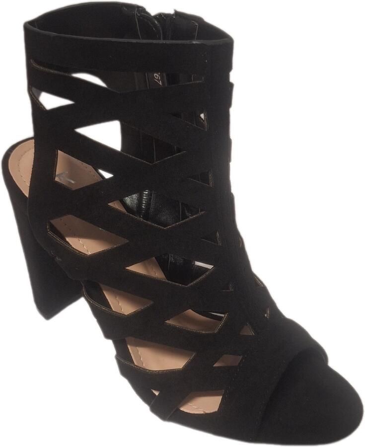 KAYLA OPEN GEWERKTE PUMPS IN IMITATION SUEDE MET MOOIE HAK BLACK