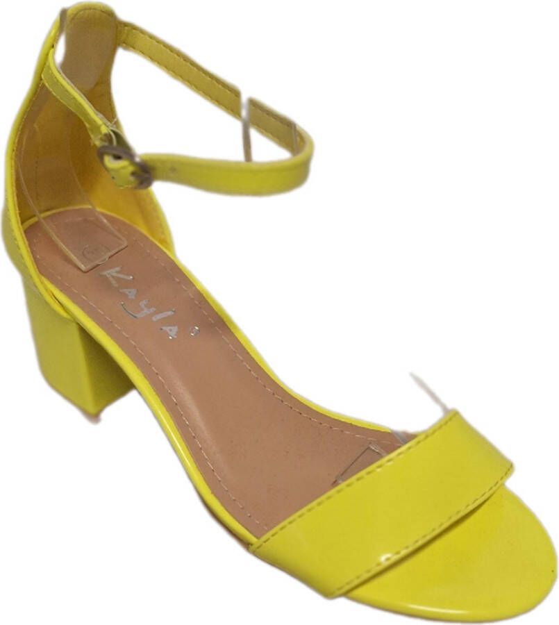 Kayla OPEN SANDAL-YELLOW-SHINNY LAKLEDERLOOK- HAK