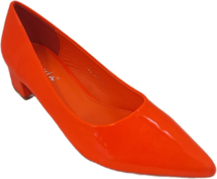 KAYLA PUMP LAKLEER- ORANGE KLEIN HAKJE- LAKLEDER