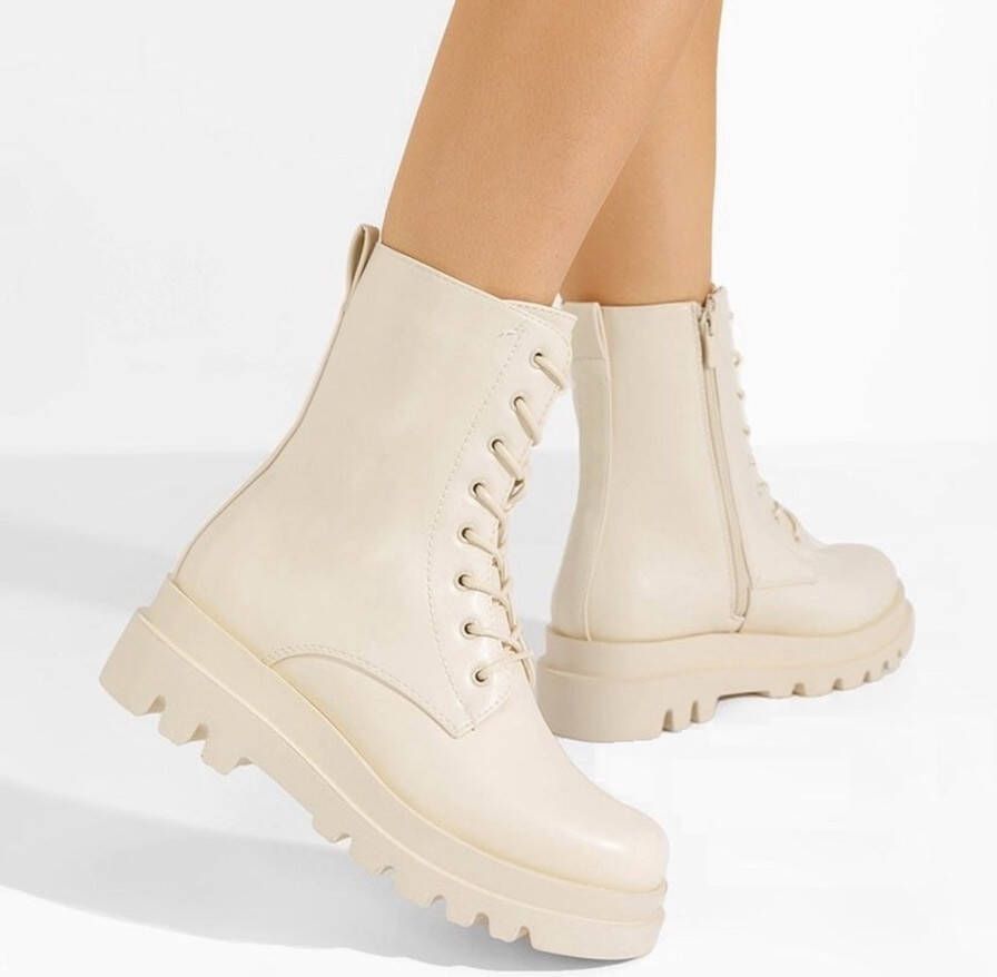 Kayla Shoekueen Dames Enkellaarzen Beige